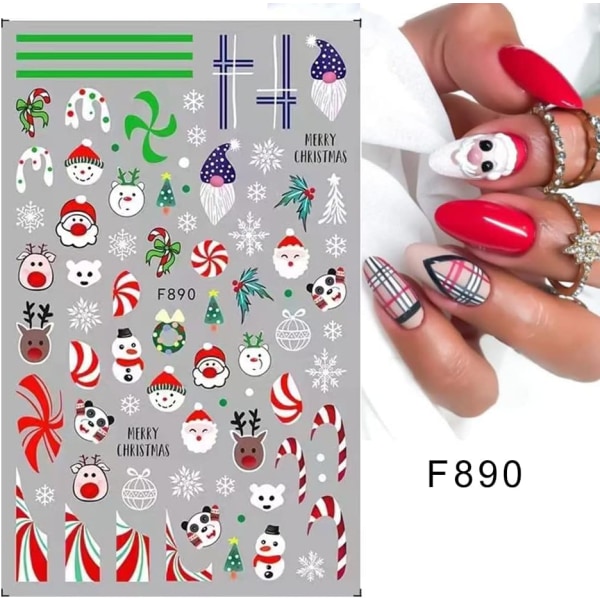 10 ark Christmas Nail Art Stickers, Selvklebende Stickers for