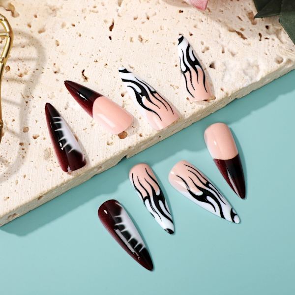 24 Hot Goth Jenter Bruker Press On Nails Falske Negler