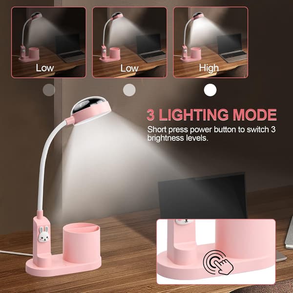 (Rosa) Bordlampe for barn gutter/jenter, Nattbordslampe med pennholder