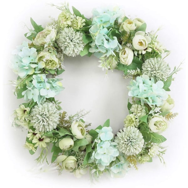 Kunstig Blomsterkrans Dør Girlande DIY Bryllup Jul Hængende Hjem Dør Væg Dekoration - Hvid og grøn