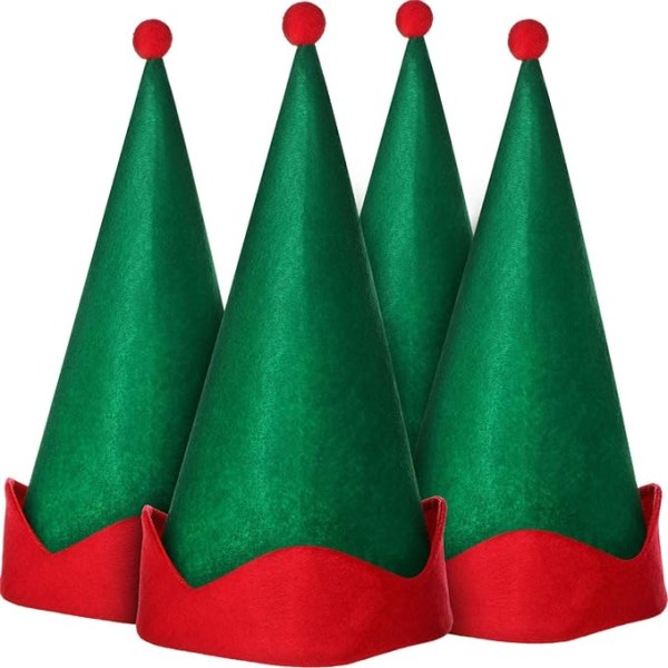 4 st gröna filttomthattar jultomtetomtehattar Jullovsfest Kostym gynnar Accessoarer Presenter för barn (grön)