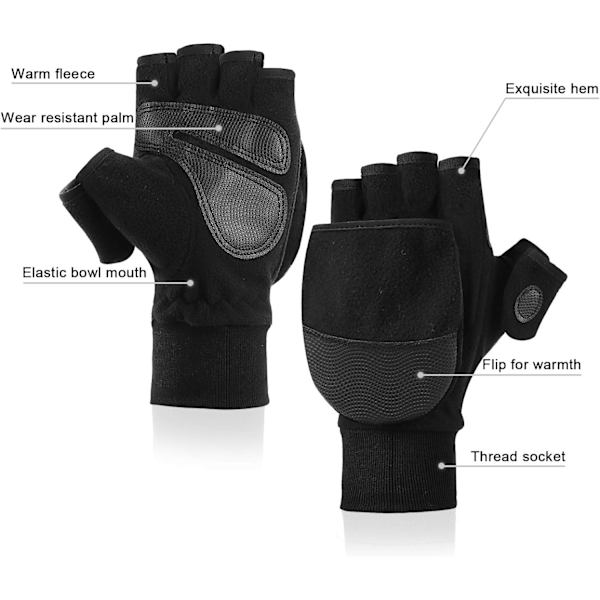Størrelse M, Vinter Fleece Fingerless Handsker, Vindtætte Varme Handsker