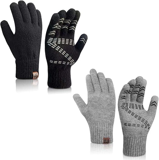 Vinter Touchscreen Stickade Handskar Herr 24cm Varma Tech Handskar med Handtag för Unisex Termisk Ullfodrade (Svart + Grå)