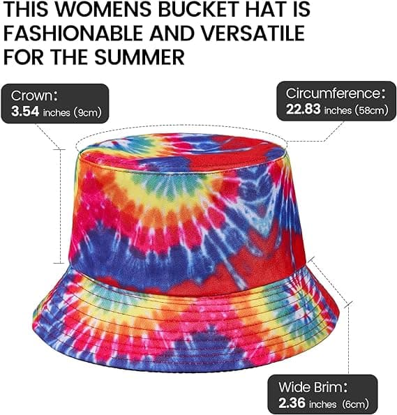 Tie Dye Bøttehatt for Kvinner Reversible Utendørs Strand Solhatt