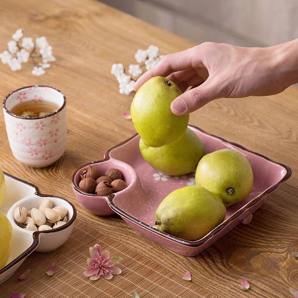 Dumpling fat med eddik fat, keramisk partisjonert tallerken, Creati