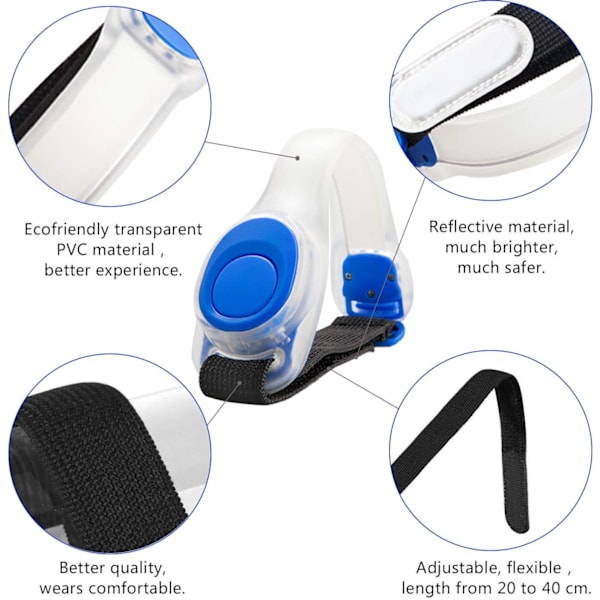 LED-armbånd, 2 sett LED-blinkende elastiske bånd for nattsport E