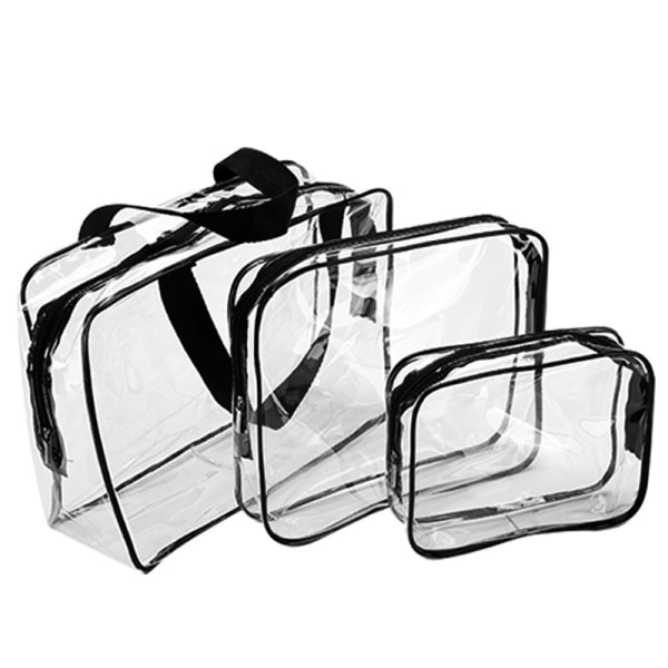 Tre pakker med den nødvendige make-up taske gennemsigtig