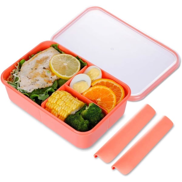 Bærbar matboks med 3 rom, matbeholder for voksne, BPA-fri, tåler oppvaskmaskin, 1150 ml (oransje)