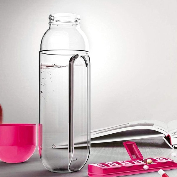 Bärbar 2-i-1 pillerburk/flaska - 600 ml (rosa)