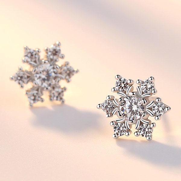 Kvinnor Flickor 925 Sterling Silver Snowflake Örhängen med 3A Cubic Zirconia Thanksgiving julsmycken present