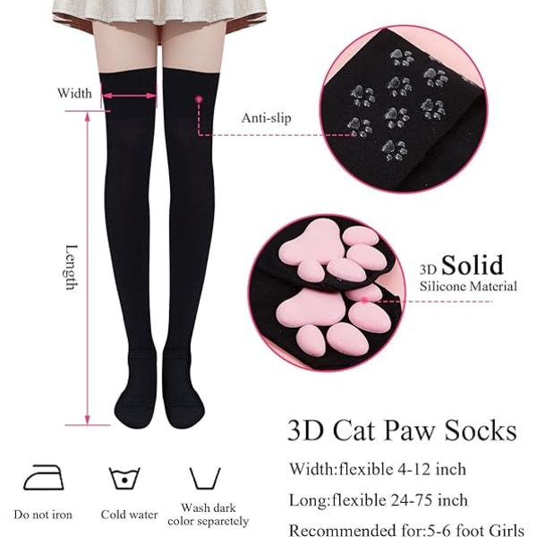 Katt tass tofflor strumpor lårhöga rosa söta 3D kattunge klo strumpor f