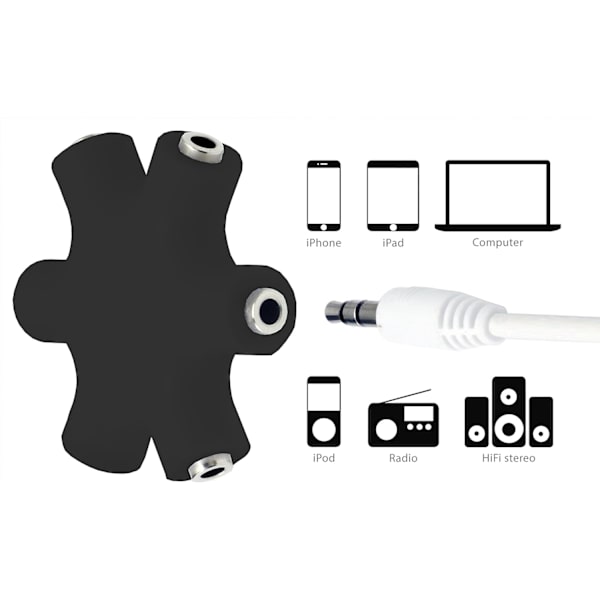 5-porters lydsplitter - 3,5 mm AUX-splitter