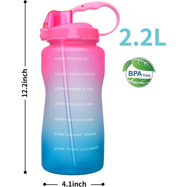 2,2 litran urheilullinen vesipullo, vesipullo oljella ja merkillä