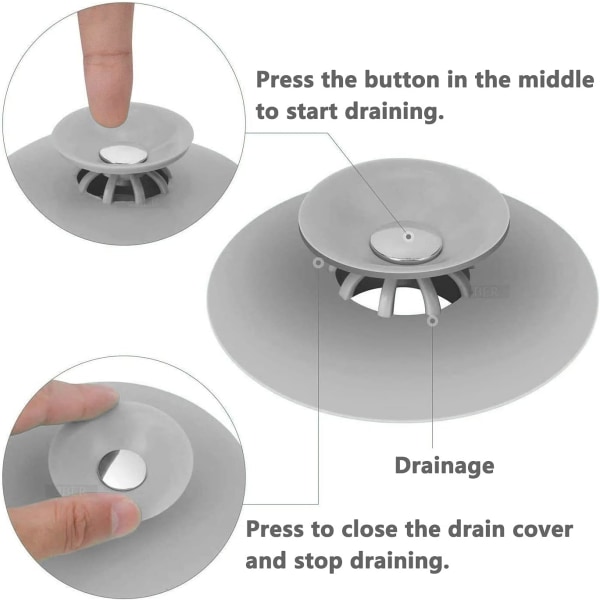 [Sett med 4] Badepropper  Filter, Kjøkkenvaskpropper, Generelle silikonavløpsfiltre, Kjøkken  Badeavløpsfiltre （grå）