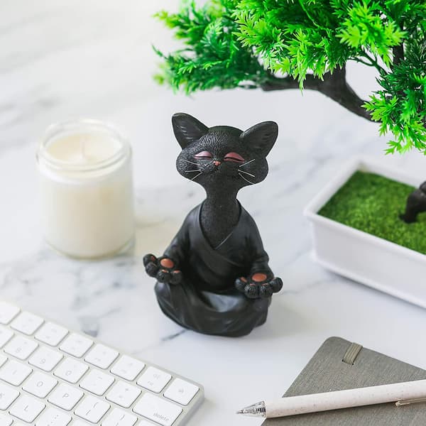 Finurlig Buddha Kat Figur, Meditation Yoga Samlerobjekt, Kat L