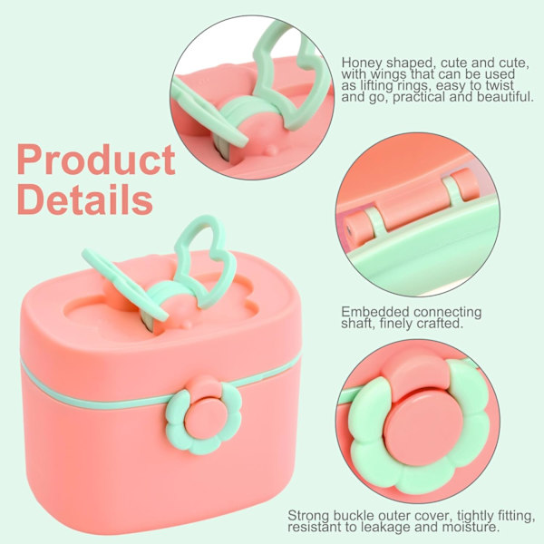 1 stk. Pink Baby Formula Dispenser, 410 ml bærbar mælkepulvermåler