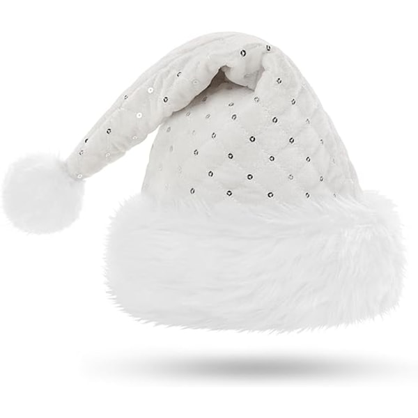 1 stk Hvit julelue Luksus nisselue med paljettfløyel Chris
