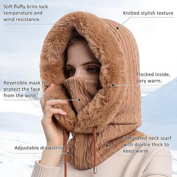 Kaki vinterbalaclava til kvinder, varm og tyk plys hue