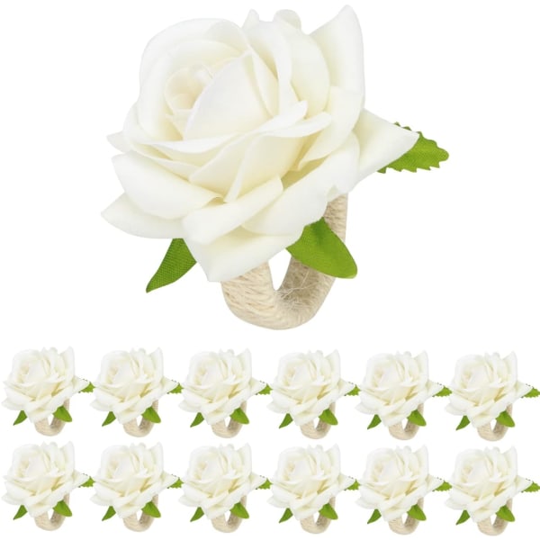 12 stk. Hvide Runde Servietblomster Bryllupsservietblomster til W