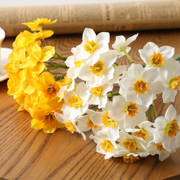 3 stk. kunstige påskeliljer, silke falske narcis blomsterbuket