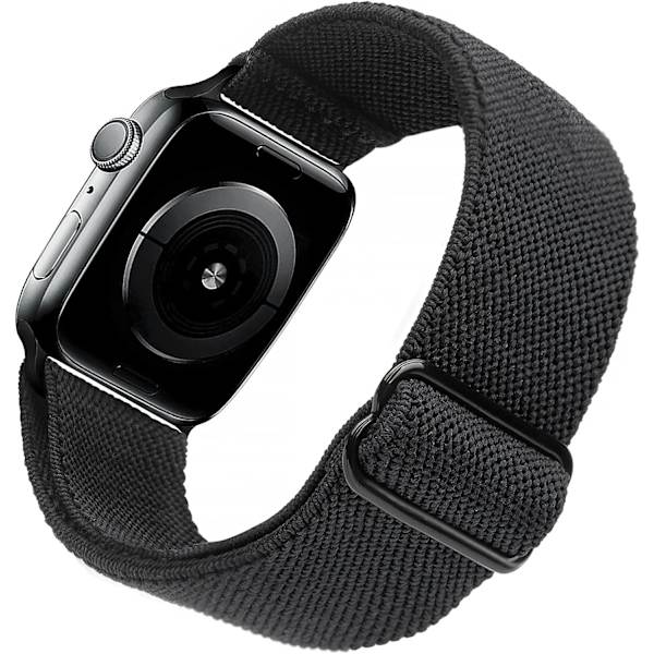 Elastisk rem kompatibel med Apple Watch rem 41mm 40mm 38mm behagelig justerbar sportsrem til iWatch serie 7 6 5 4 SE 3 2 1 damer mænd - sort