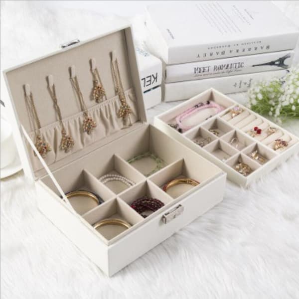 Dubbel smyckeskrin i PU-läder (1 st vit)