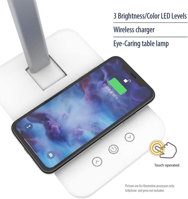 LED-skrivebordslampe med Qi trådløs smart oplader, nattelys