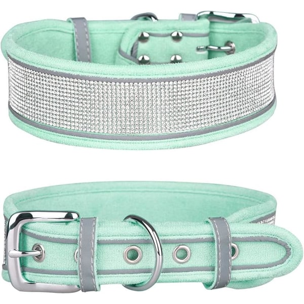 Reflekterande hundhalsband medelstort hundglitter mocka med strass