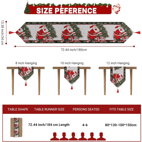 1stk 34 x 180cm Julenisse og Tre Julebordløper, julenissen