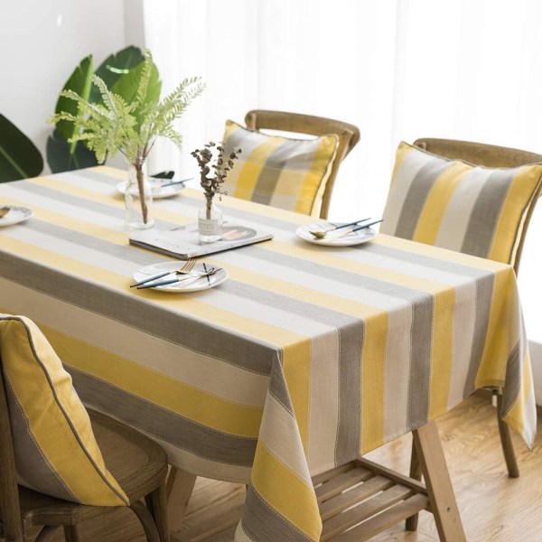 Rektangulær dug, anti-fouling kan være tre-farve stribet dug, køkkenbord dekoration bomuld og hør dug (140*140cm) gul