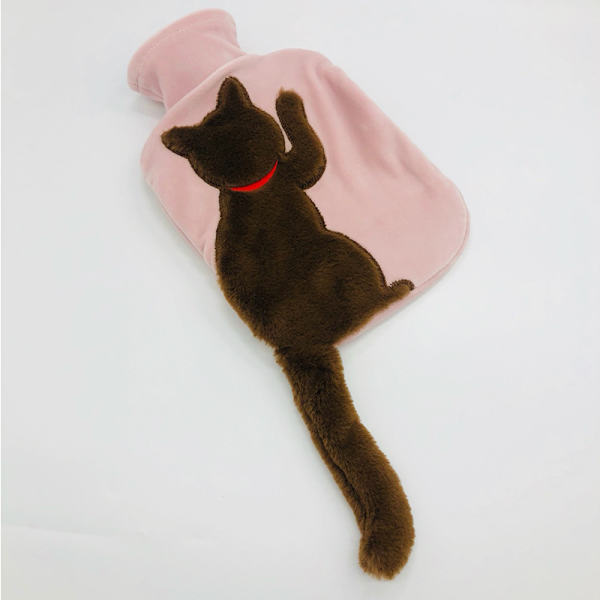 Rosa varmtvannsflaske med plysjtrekk for katt, varmtvannsflaske i gummi