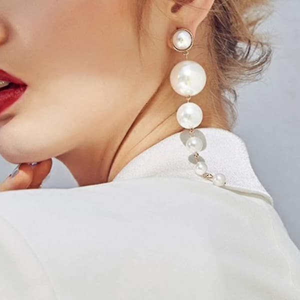 Kvinde Perle Øreringe Lange Dangle Øre Manchet Stud Øreringe Eardrop J