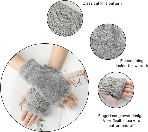 1 par Rhombus grå fingerløse handsker til kvinder - Vinter luffer handsker