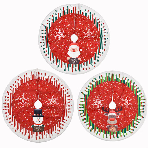 Röd vit julgransmatta tryckt rund julgransmatta julgransfilt för julfest hem juldekoration 80cm (älg)