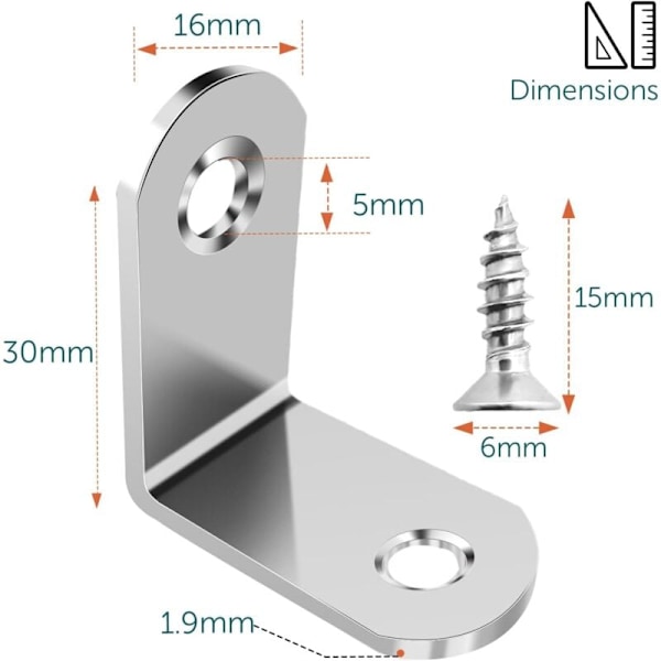 Metalbeslag, rustfrit stålbeslag, 40 stk.