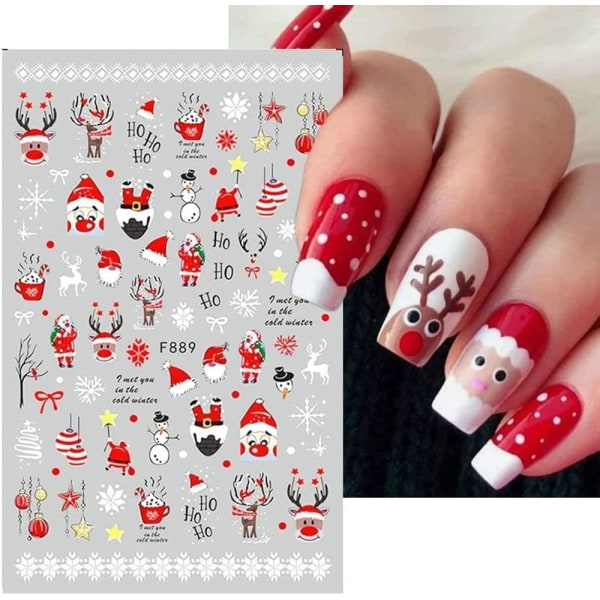 10 ark Christmas Nail Art Stickers, Selvklebende Stickers for