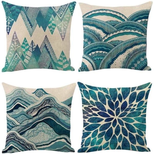 4 stk bomull og lin farge moderne geometrisk fjelldekorasjonsmønster sofa soverom hjem putetrekk dekorasjon 45x45cm