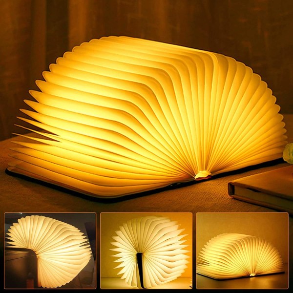 Träboklampa, Novelty Folding Book Lamp, Folding Night Light,