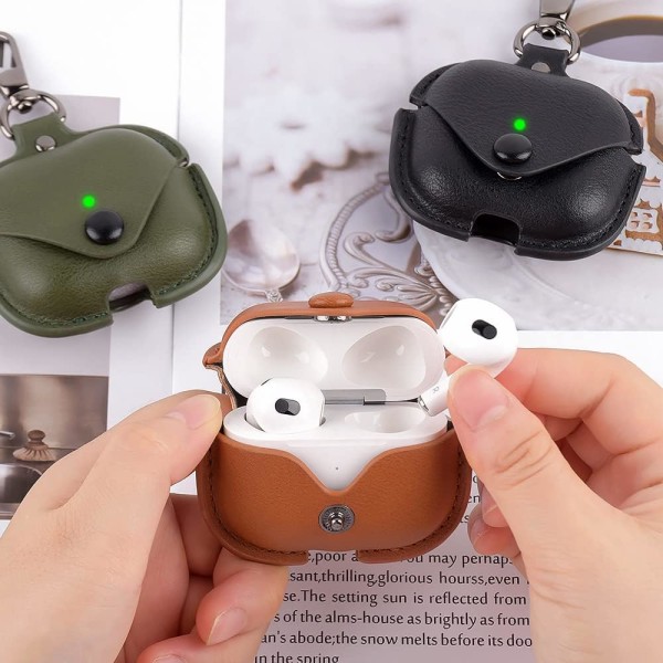 AirPods 3 3rd Generation Case Cover 2021 Läder med nyckelring, S