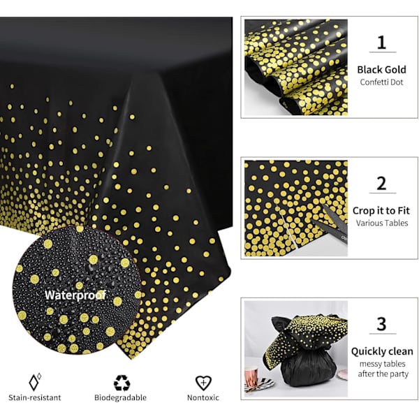 6 pakker Polka Dot duge 54\" x 108\" Sort Guld Polka Dot Ta