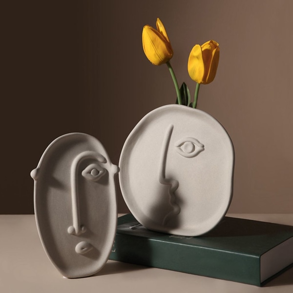 Kreativ keramisk vase tørket blomst dekorasjon kunst ansikt skrivebordsdekorasjon (1 stk abstrakt enkelt ansikt)
