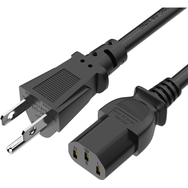 5FT Computer Monitor TV-erstatningsstrømkabel, 18 AWG 3-benet AC