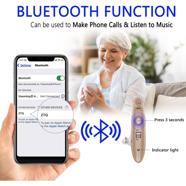 Hörapparat för äldre uppladdningsbar Bluetooth Personlig ljudförstärkare