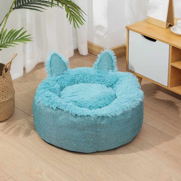 Pet Basket, Soft Cat Bed, Round Dog Bed, Plush Bed Size 45cm, Pet Bed for Sleeping and Resting in Winter (Blue)