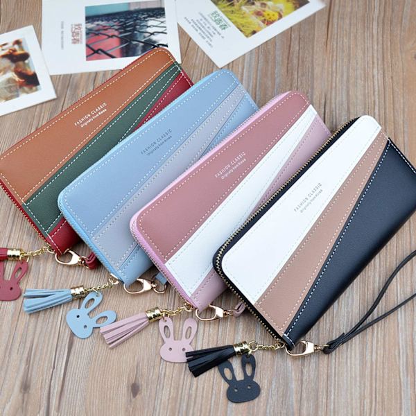 Koreansk stil Kontrastfärg Tassel Dam Clutch Plånbok Handväska (1 st, Blå)