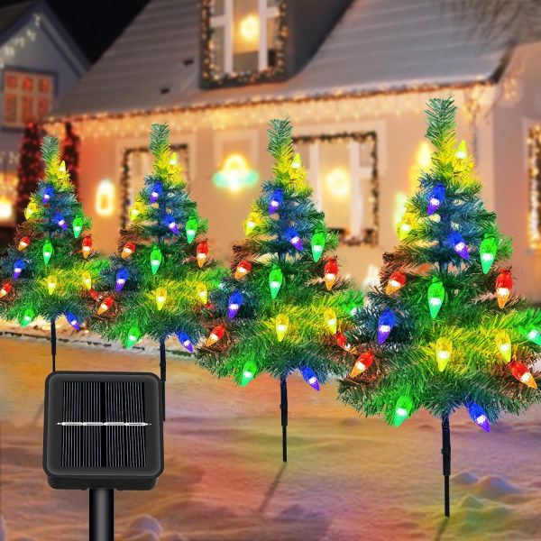 4-pack 20 LED C6 julgranar med jordgubbsljus, Solar Ga