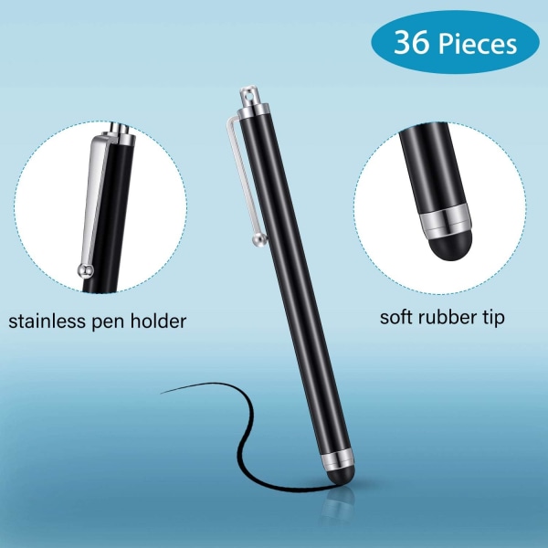 Stylus Pennor för pekskärmar, Stylus Pen Set med 36 stycken för universal kapacitiva pekskärmsenheter, Kompatibel med iPhone, iPad, surfplatta (svart)