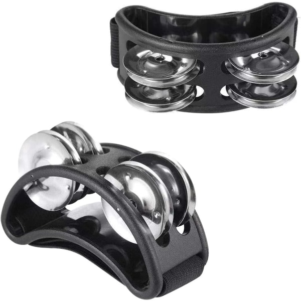 2 tamburin-rasler med metallbjeller for trommeinstrumenter, guita