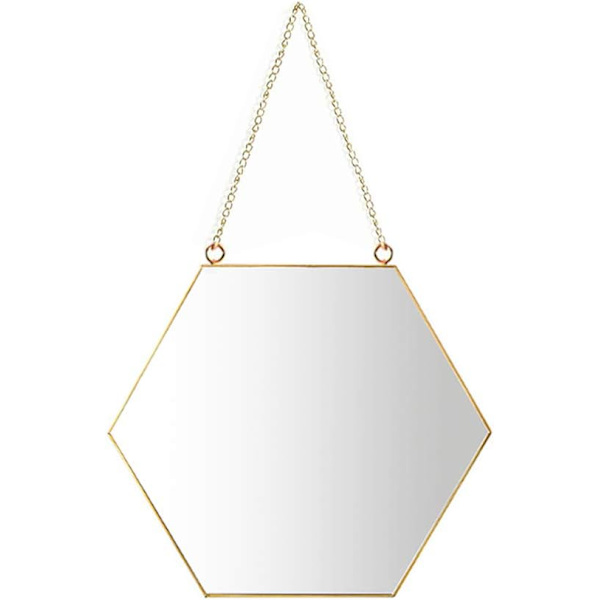 21 x 24 cm Messingramme Sekskantet Badeværelse Makeup Spejl med Hængende