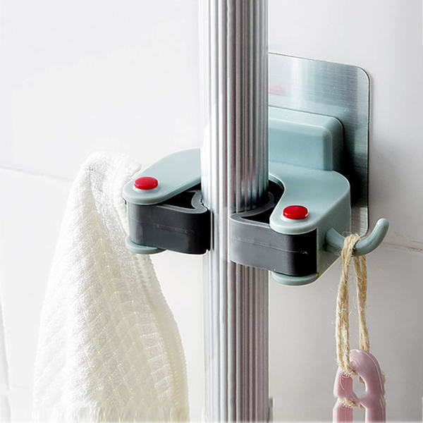6 stk selvklebende kosteskaftholder, kosteskaftkrok, veggmontert mopp og holder